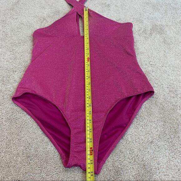 JONES New York Women's Solid Glitter One Piece Swimsuit Fuchsia Sz L NWT - Picture 9 of 10